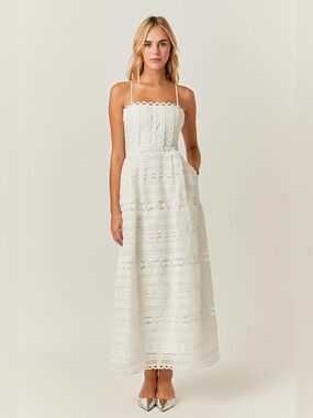 Endless Rose Combination Lace Spaghetti Strap Maxi Dress, size L, NWT